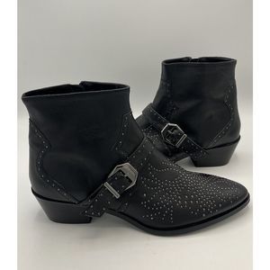 New Zara Leather Studded Ankle Black Leather Boots Size 41 EU/10 US Bootie